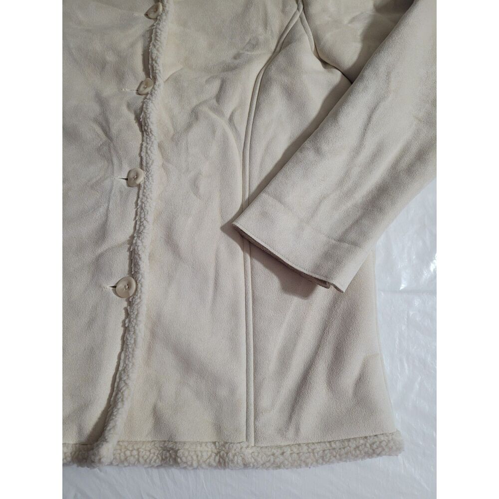 L.L. Bean Cream Sherpa Fleece Button-Up Jacket - Medium - Cabincore Vintage